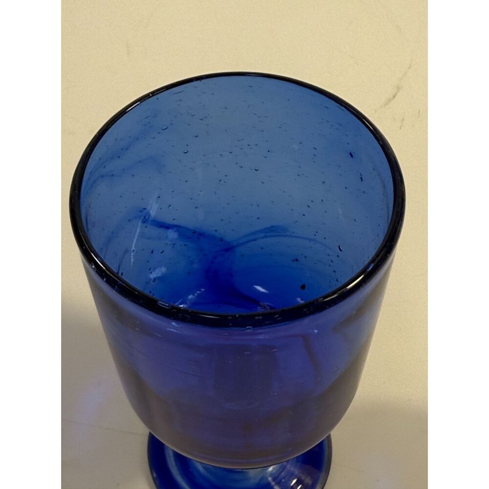 Hand Blown Cobalt Blue Wine Glasses | Set 4 Stemmed Glassware Collectible Barwar - Picture 8 of 16